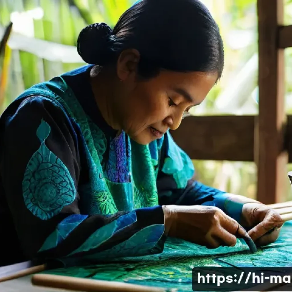 말레이시아 전통 공예품 구매 추천 - **Vibrant Batik Craftswoman at Work**
    "A female Malaysian artisan, modestly dressed in a traditi...
