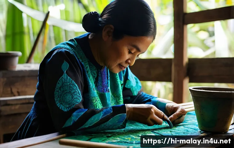 말레이시아 전통 공예품 구매 추천 - **Vibrant Batik Craftswoman at Work**
    "A female Malaysian artisan, modestly dressed in a traditi...