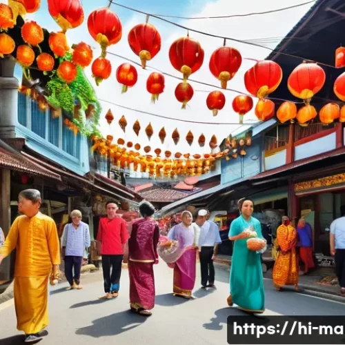 말레이시아의 대표적인 민족 구성 - A vibrant street scene in Malaysia showcasing multicultural harmony: Malay, Chinese, and Indian fami...