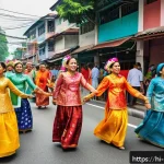 말레이시아의 독립기념일 이벤트 - A vibrant street scene during Malaysia's Independence Day celebration featuring a diverse group of p...
