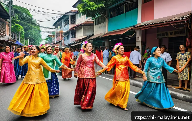 말레이시아의 독립기념일 이벤트 - A vibrant street scene during Malaysia's Independence Day celebration featuring a diverse group of p...